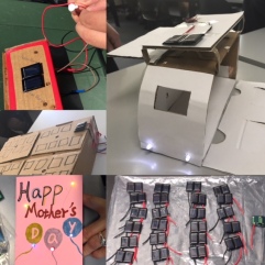 Design & Tech (Year 10) Solar unit - paper circuit cards, 2x1.5V solar panels, and student rapid prototypes (solar caravan & floating solar farms)